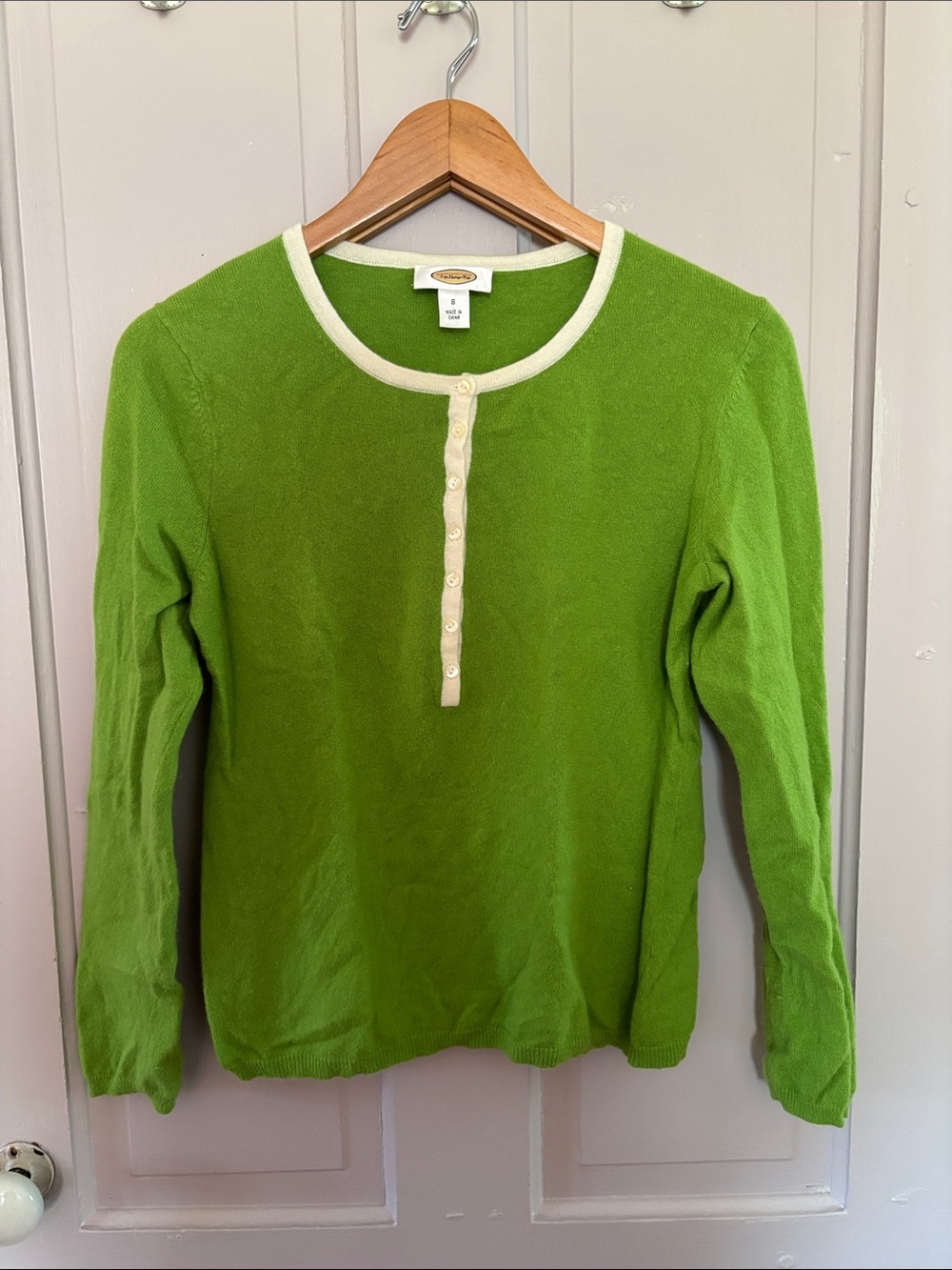 Talbots Lime Green Contrast-Trim Henley Sweater
